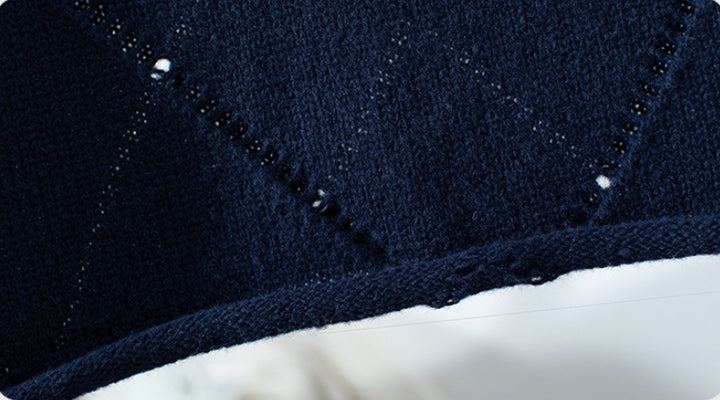 Navy hollow thin knitted sweater for women