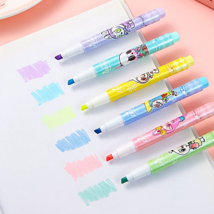 Cartoon Labubu 6 Assorted Colors fluorescent Highlighter Pens