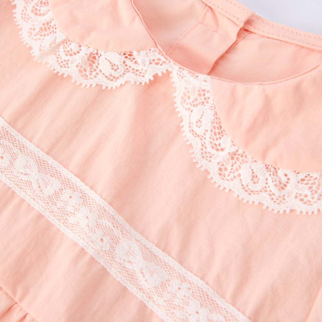 Baby pink Lace-deco bodysuit cotton romper