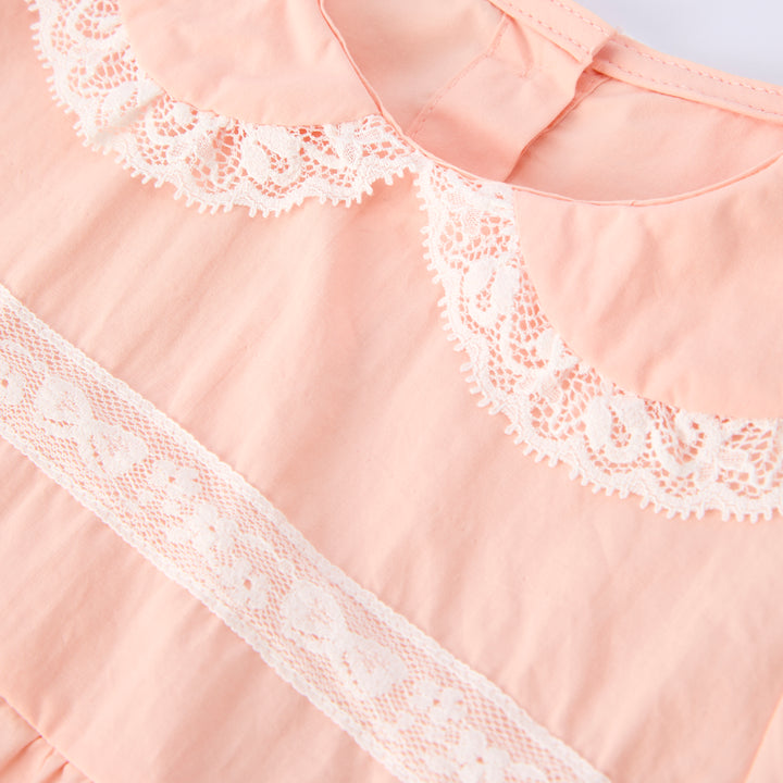 Baby pink Lace-deco bodysuit cotton romper