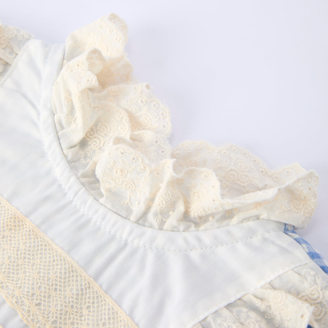 Baby blue plaid Vintage Ruffle Romper