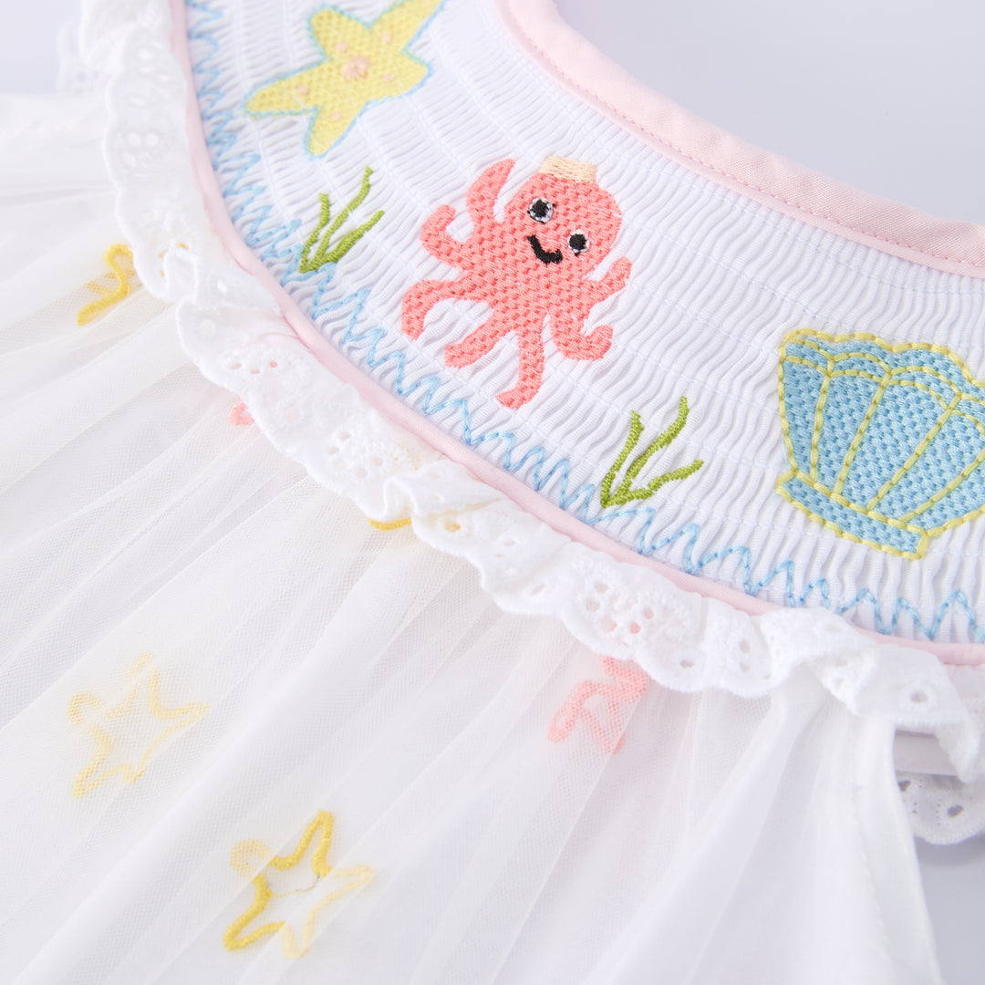 Girls shell mermaid Embroidered Princess Tulle Dress