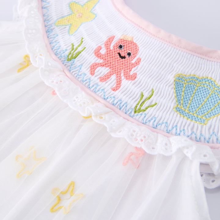 Girls shell mermaid Embroidered Princess Tulle Dress