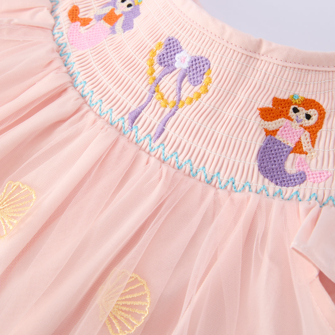 Girls shell mermaid Embroidered Princess Tulle Dress