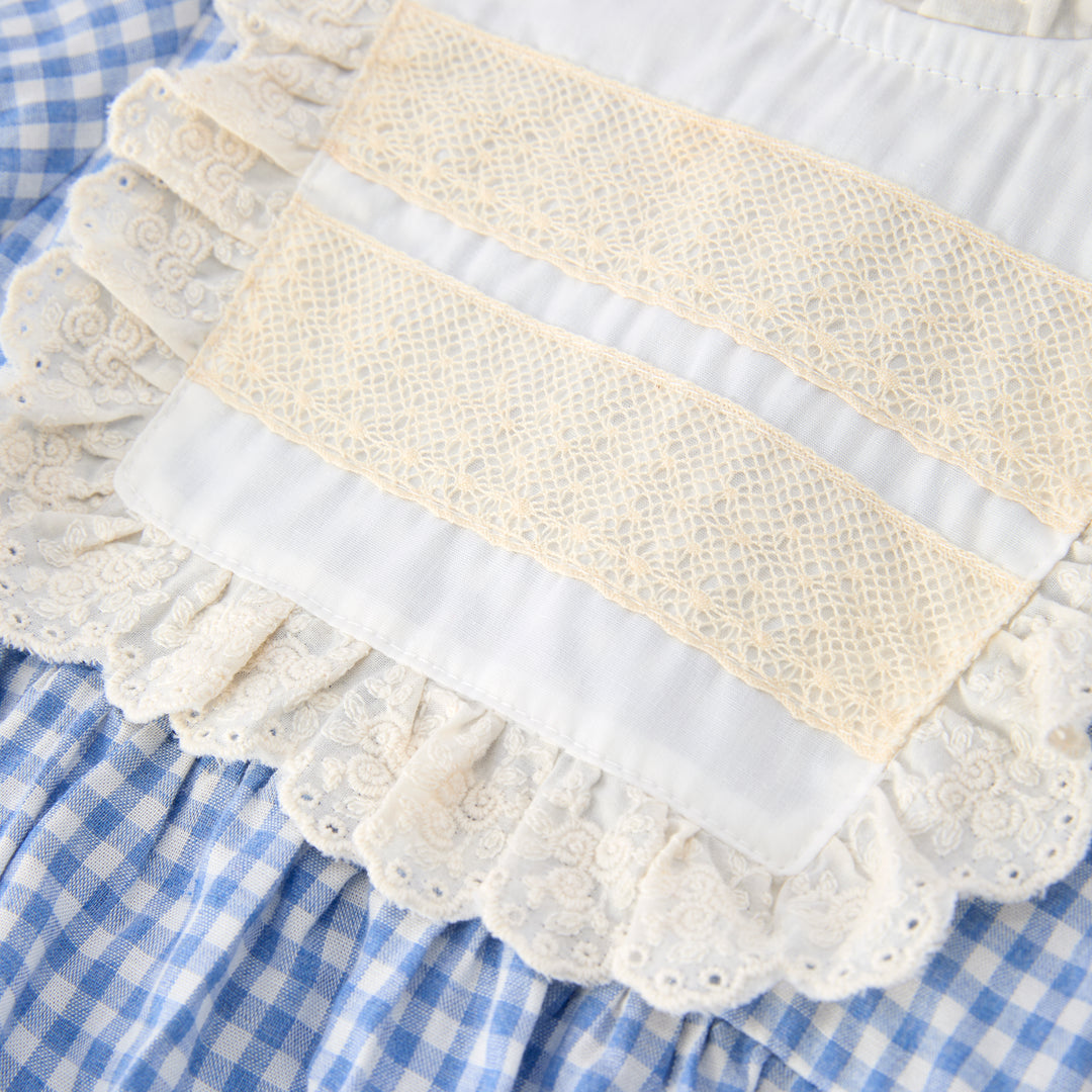 Baby blue plaid Vintage Ruffle Romper