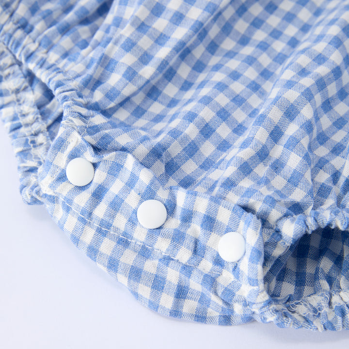 Baby blue plaid Vintage Ruffle Romper