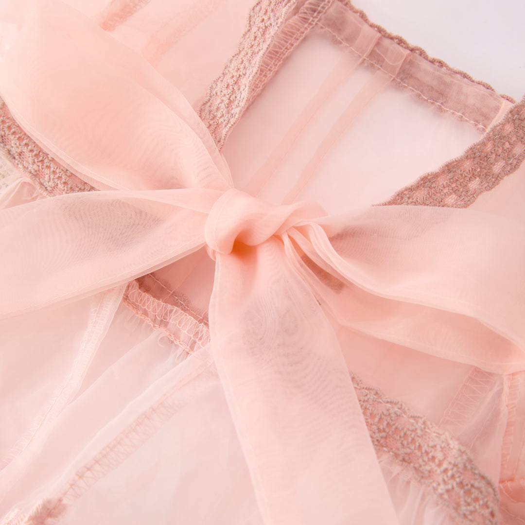 Girls pink lace embroidery apron