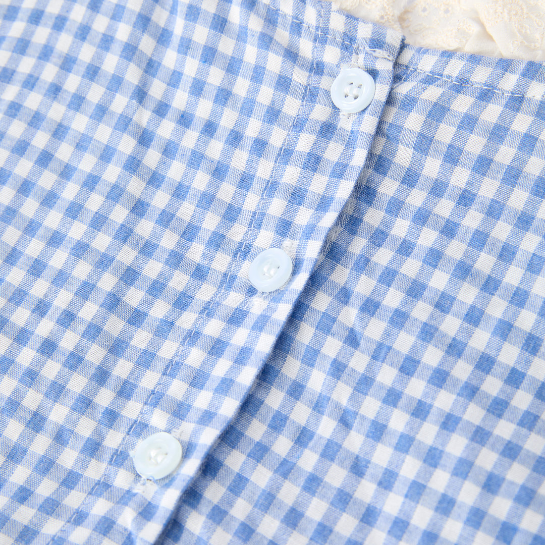 Baby blue plaid Vintage Ruffle Romper