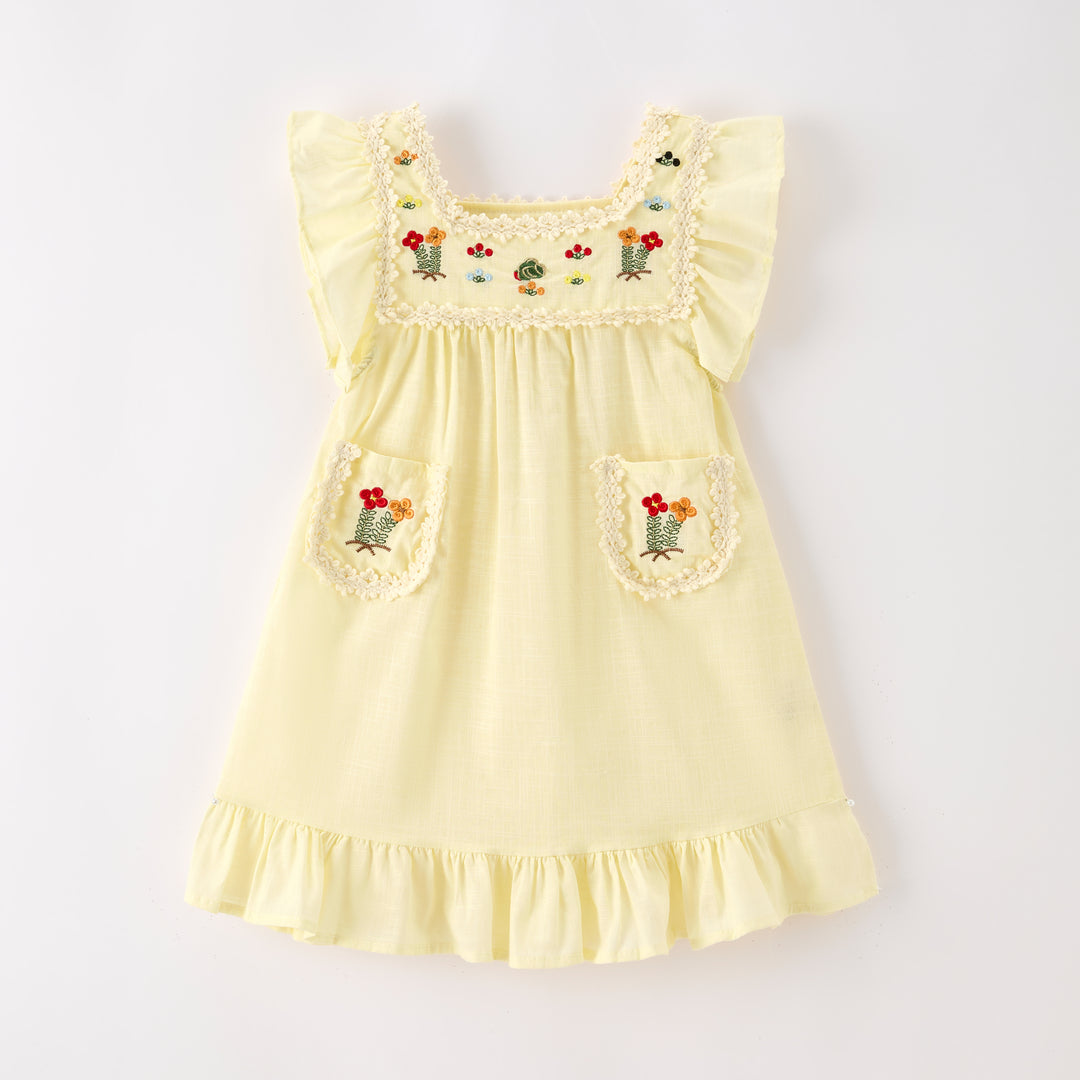 Girls'retro flower embroidered dress-secret garden series