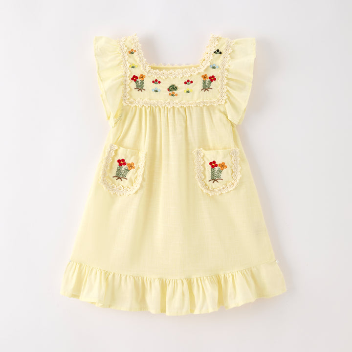 Girls'retro flower embroidered dress-secret garden series