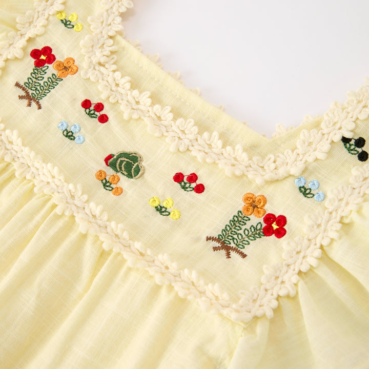 Girls'retro flower embroidered dress-secret garden series