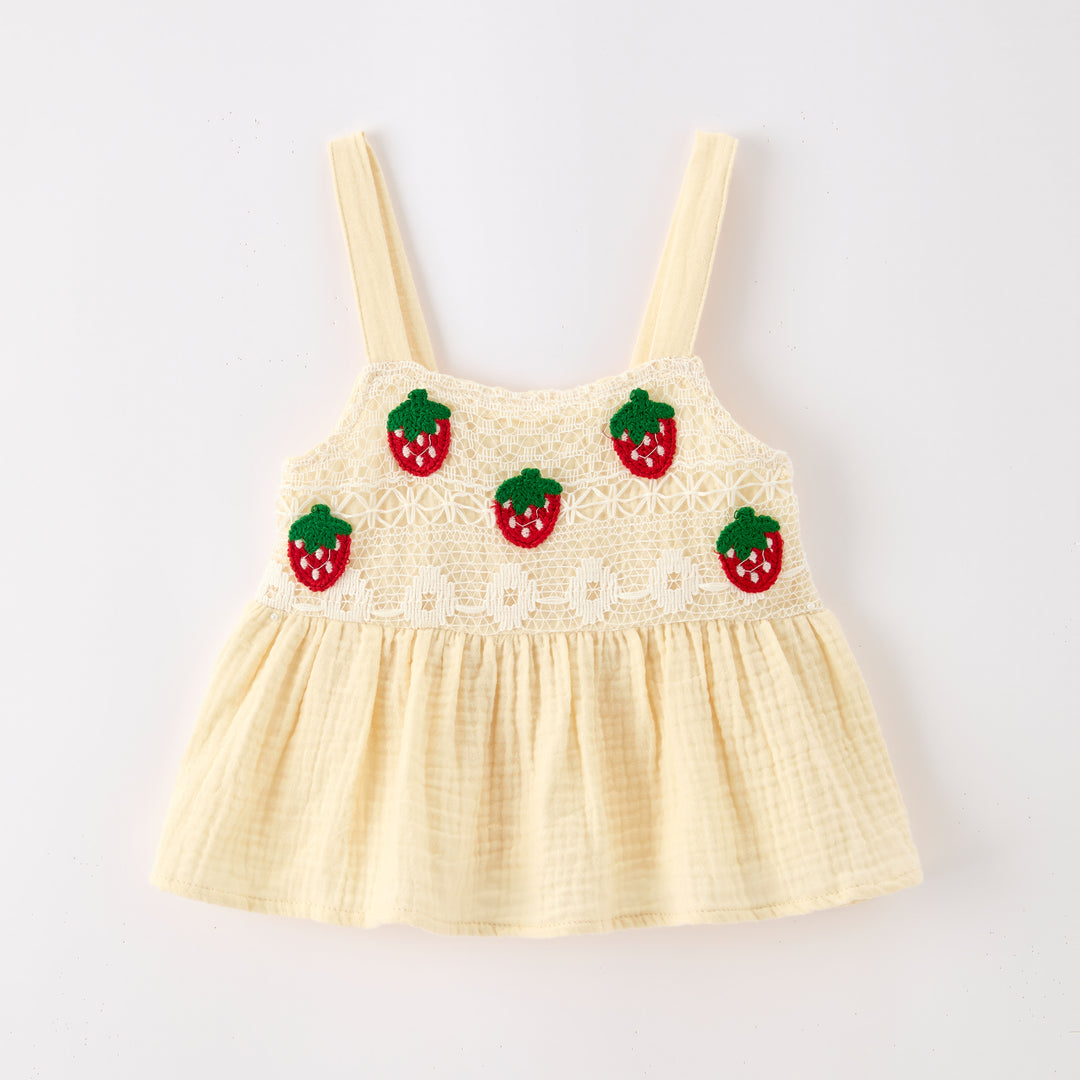 Girls' Strawberry embroidery Camisole Top&Pants 2pcs set