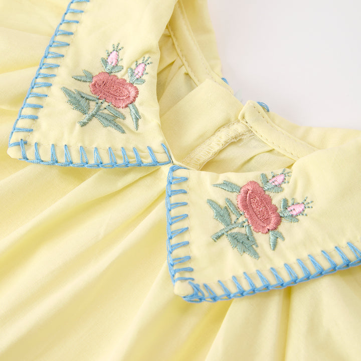 Baby Floral embroidered collared top&shorts 2pcs set