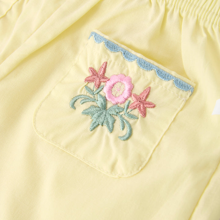 Baby Floral embroidered collared top&shorts 2pcs set