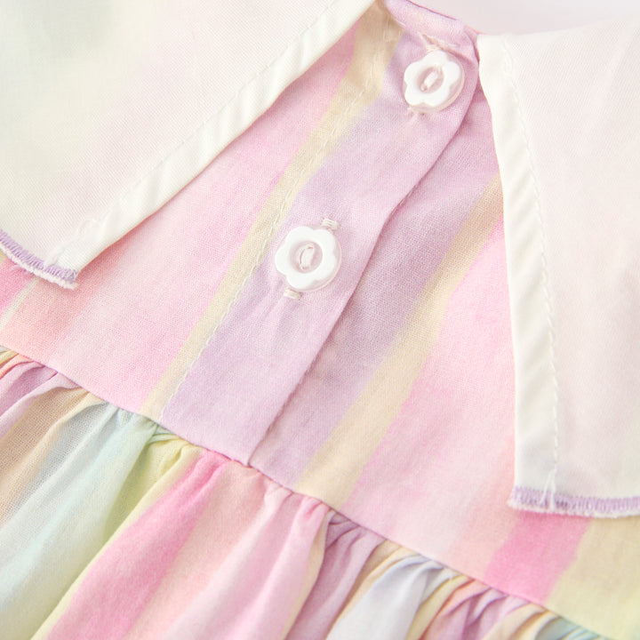 Girls' candy color striped dress with bow embroidery