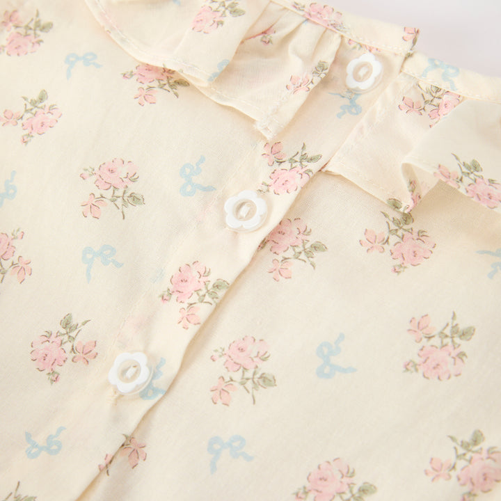 Girls'floral smocked dress flutter Sleeves ruffled hem dress