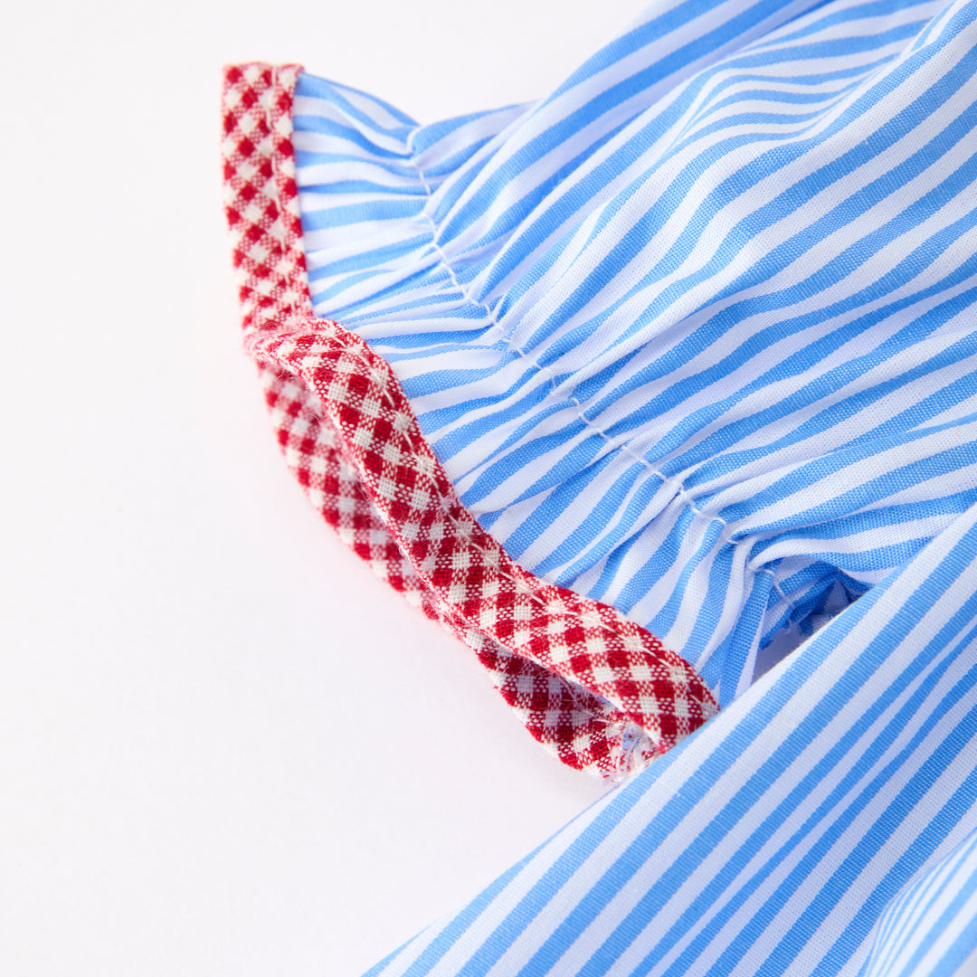 Back to school apple embroidered blue striped girls' dress