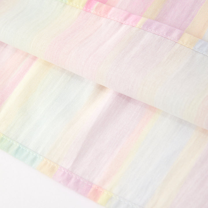 Girls' candy color striped dress with bow embroidery