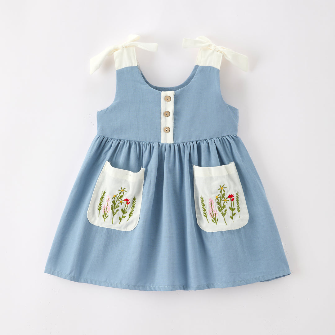 Baby girls Floral embroidered bow-tie tank dress