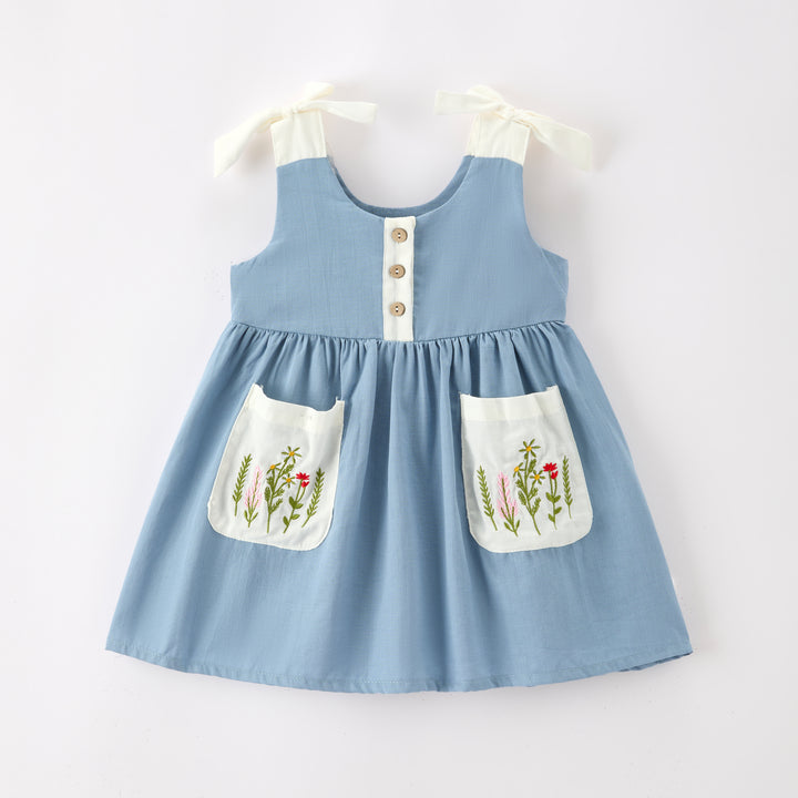 Baby girls Floral embroidered bow-tie tank dress