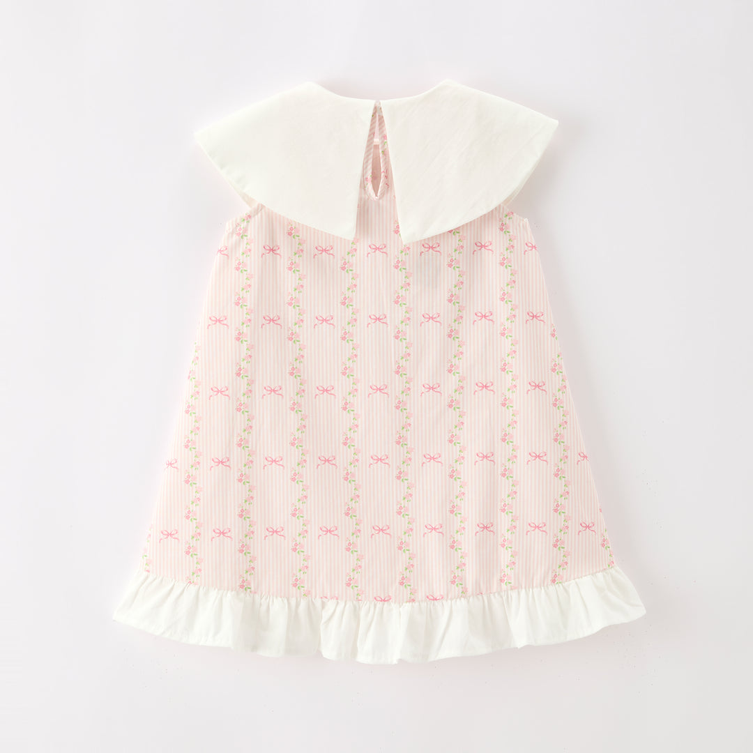 Girls'Pink sweet floral embroidery sleeveless dress