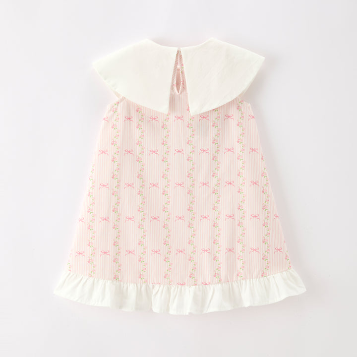 Girls'Pink sweet floral embroidery sleeveless dress