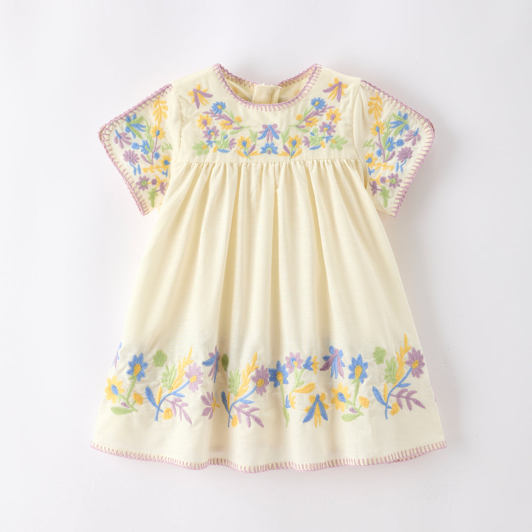 Girls'retro flower embroidered dress-secret garden series