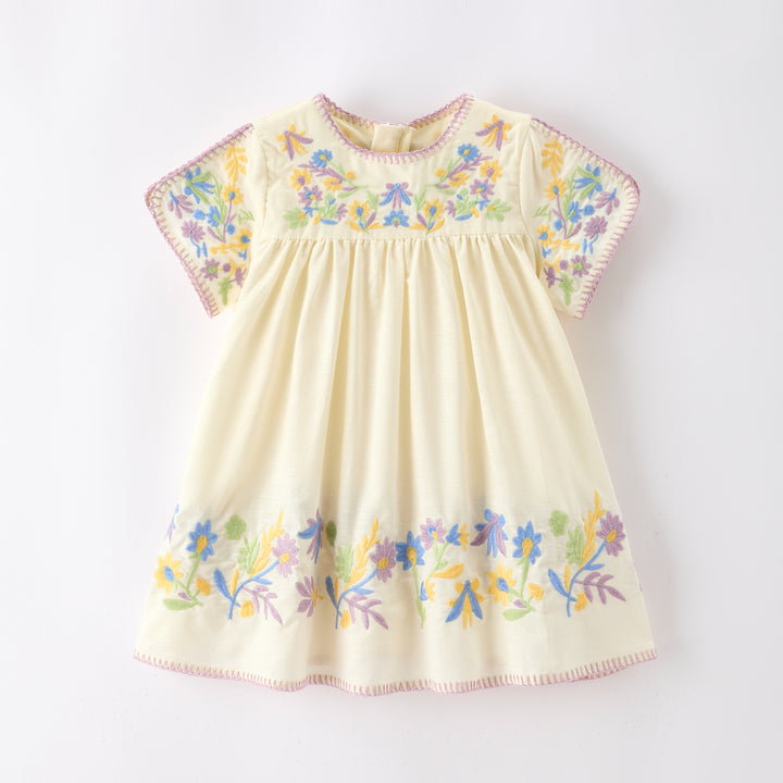 Girls'retro flower embroidered dress-secret garden series