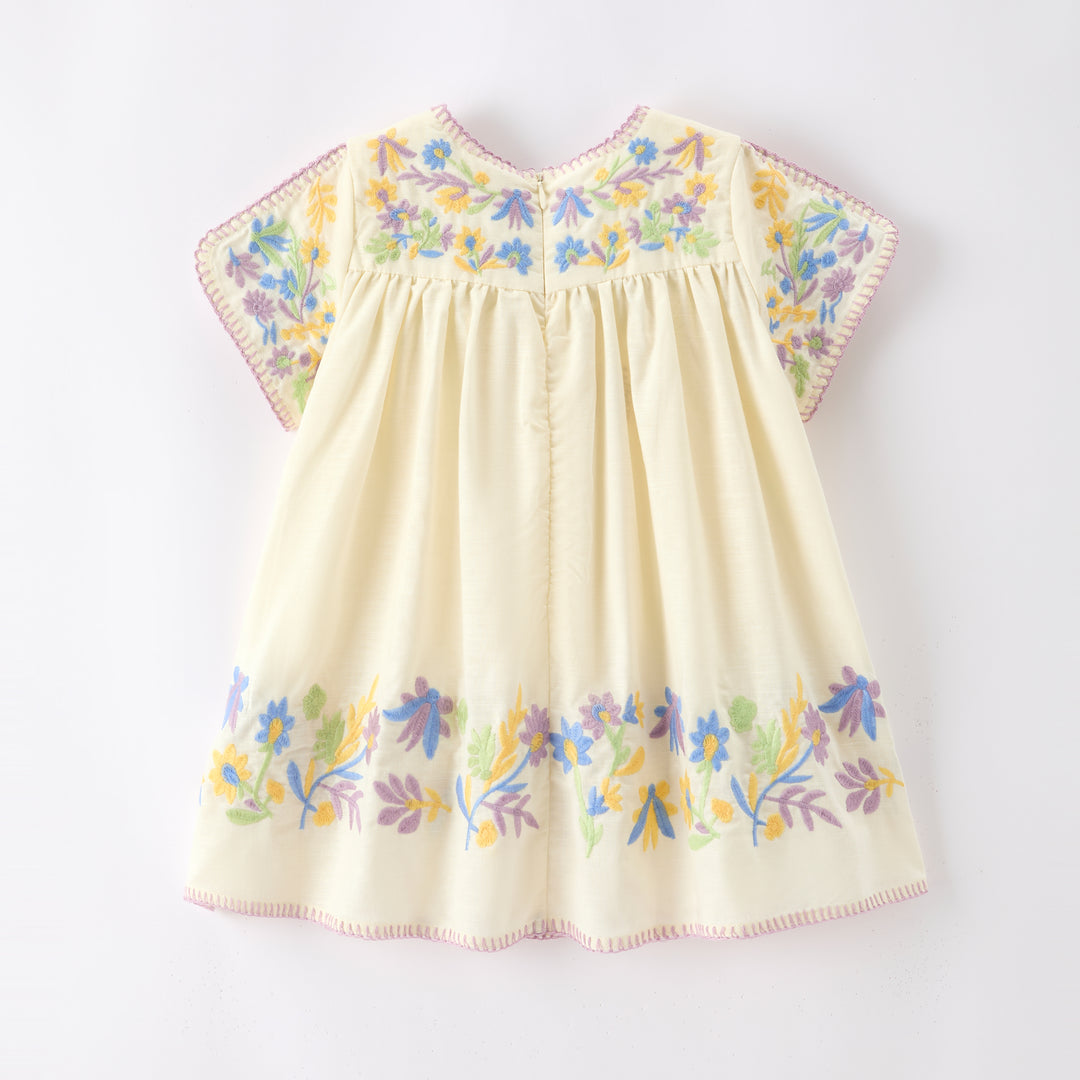 Girls'retro flower embroidered dress-secret garden series