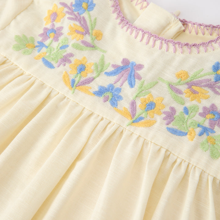 Girls'retro flower embroidered dress-secret garden series