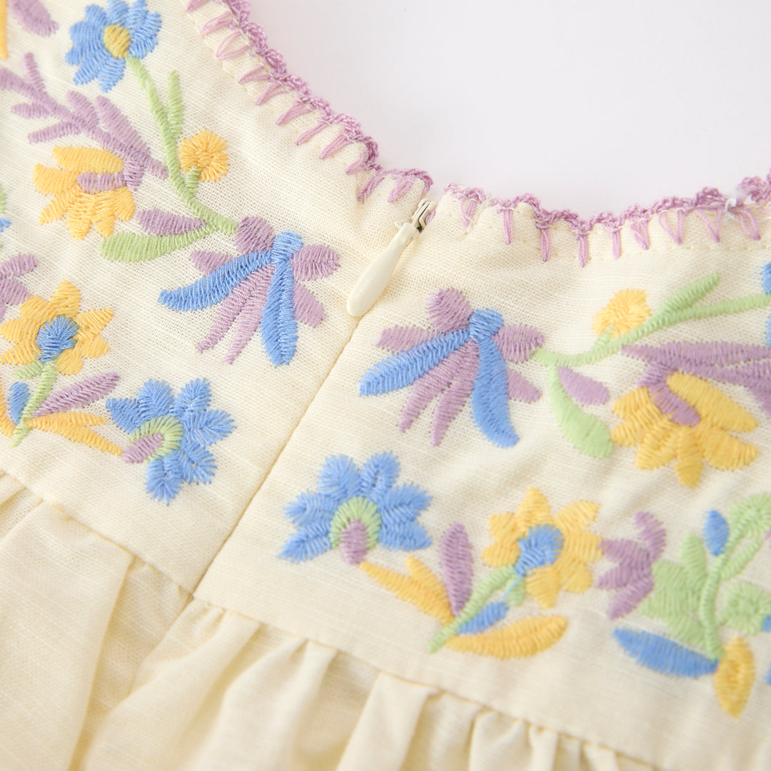 Girls'retro flower embroidered dress-secret garden series