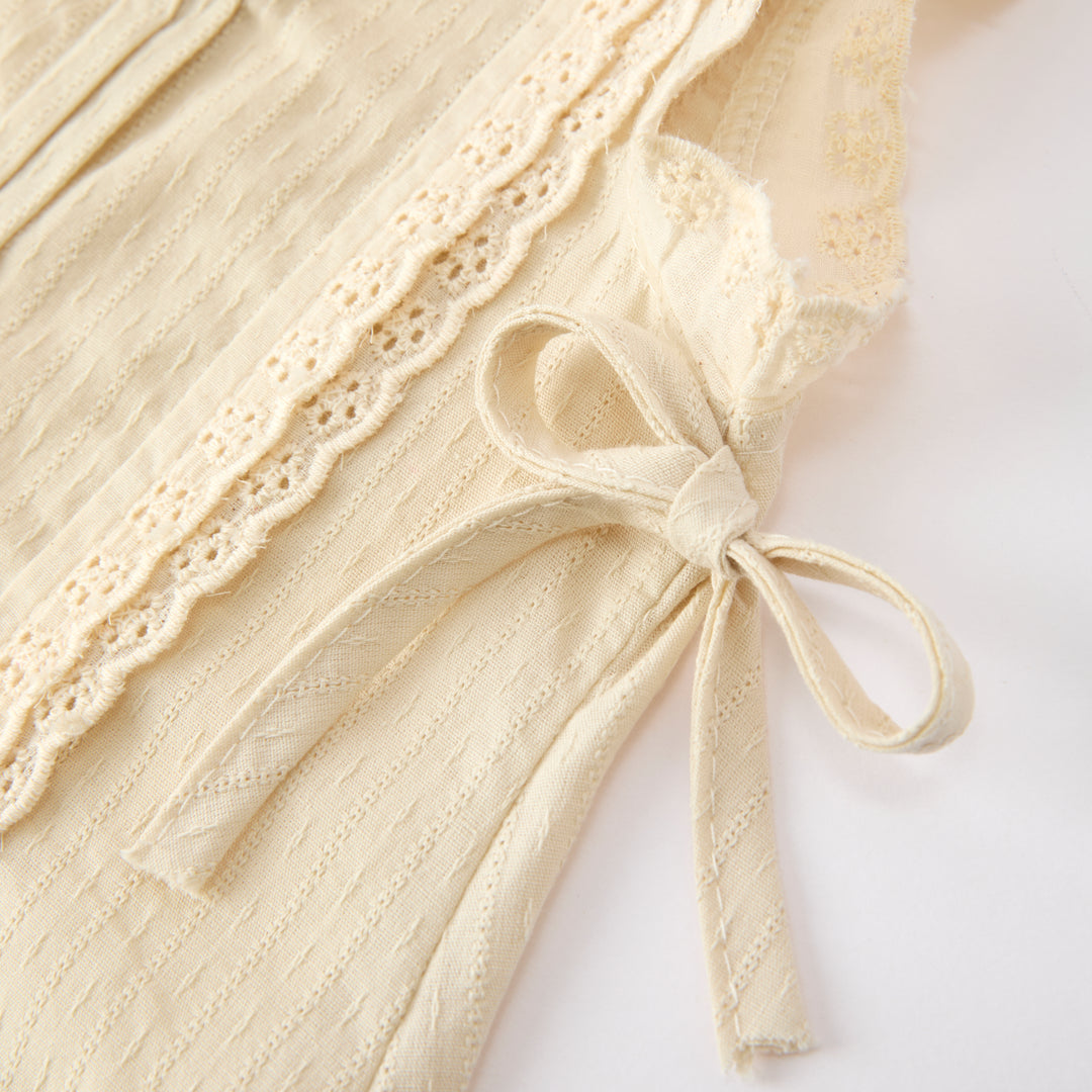 Pastoral style embroidered lace top&wide leg pant set