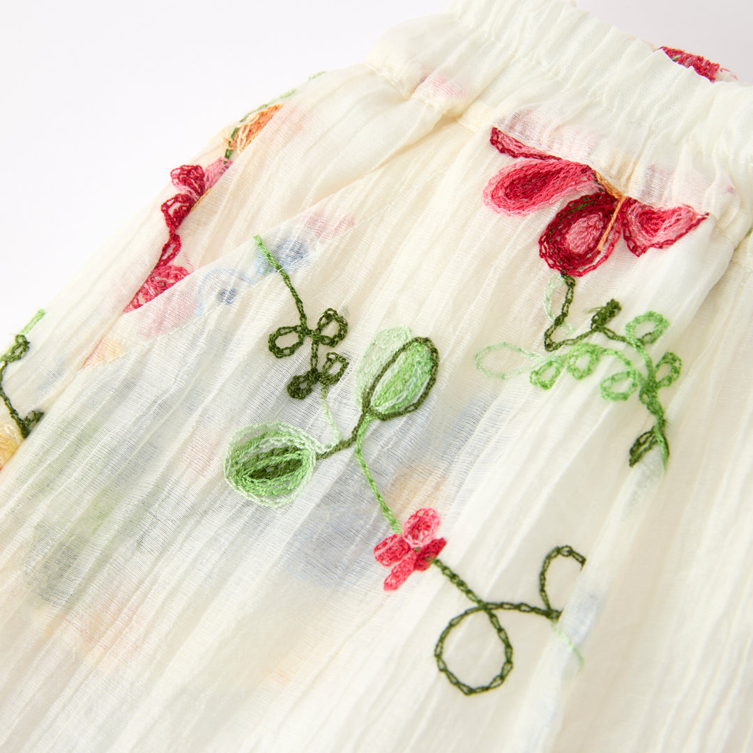 Girls' boho floral embroidered sleeveless top&pant set