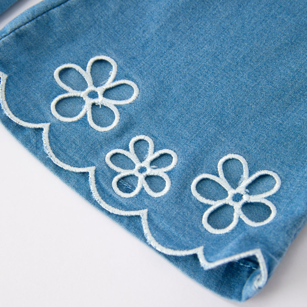 Girls' jacquard embroidered top&denim pant 2pcs set