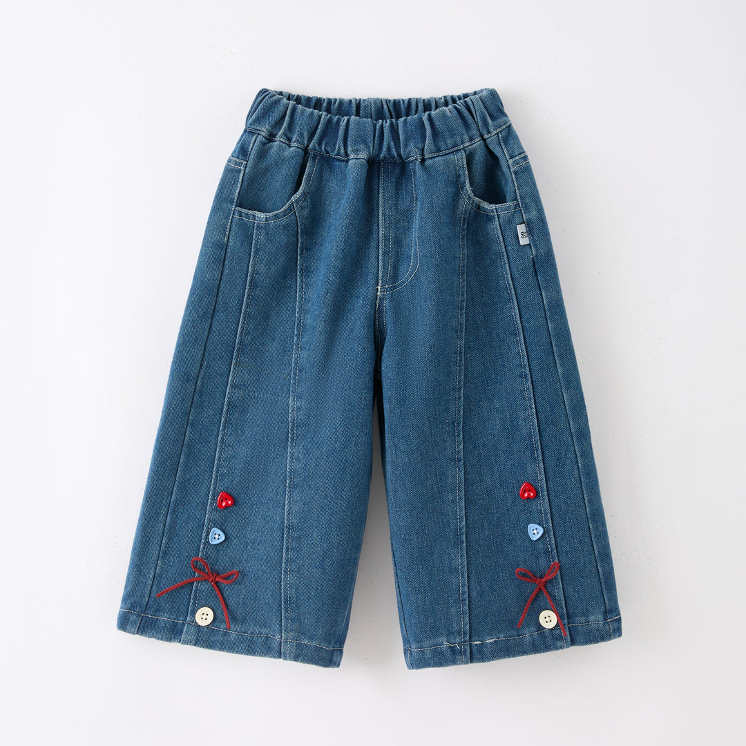 Girls' button deco jeans cute denim Pants