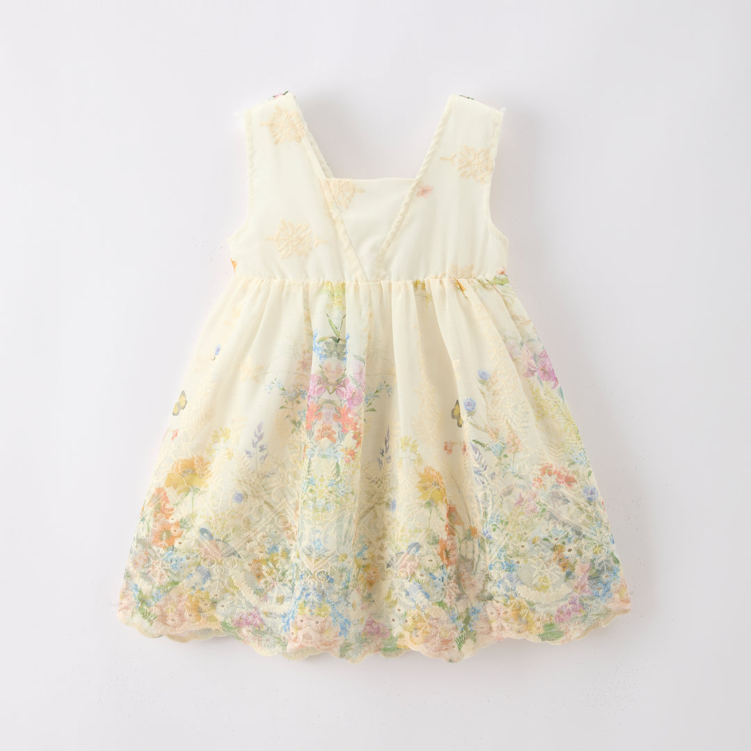 Girls' French rose lace embroidery fairy mesh dress