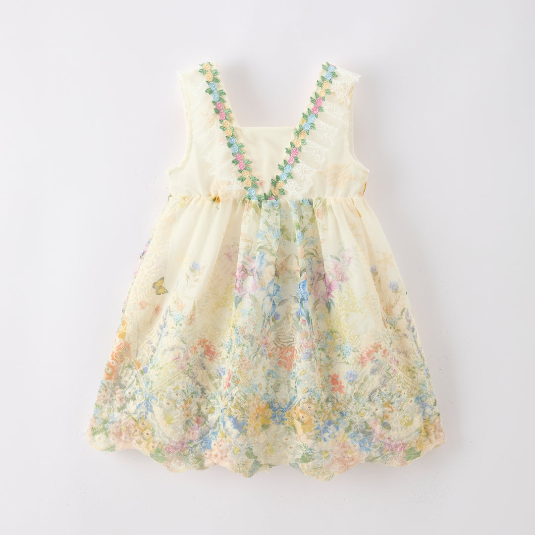 Girls' French rose lace embroidery fairy mesh dress