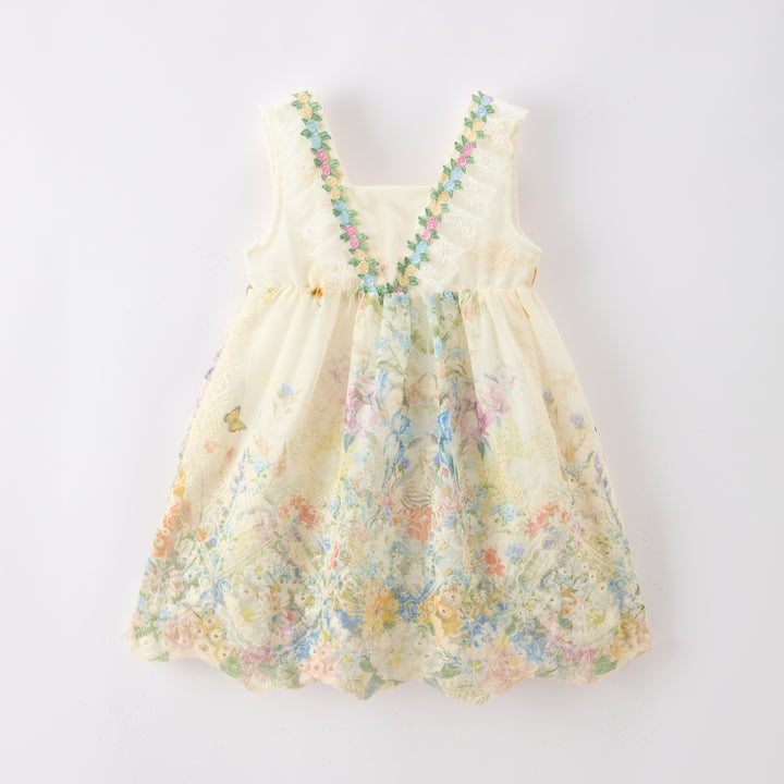 Girls' French rose lace embroidery fairy mesh dress
