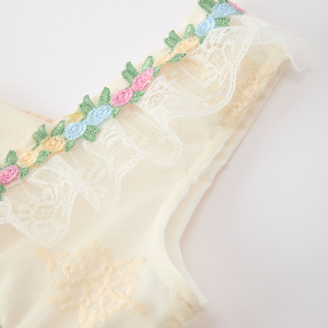 Girls' French rose lace embroidery fairy mesh dress