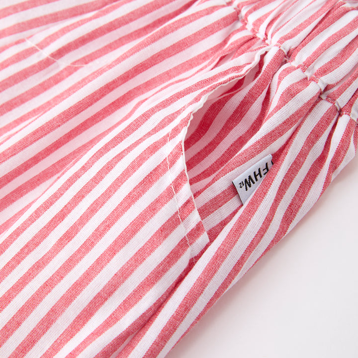 Girls' summer coral red striped floral embroidered 2pcs set