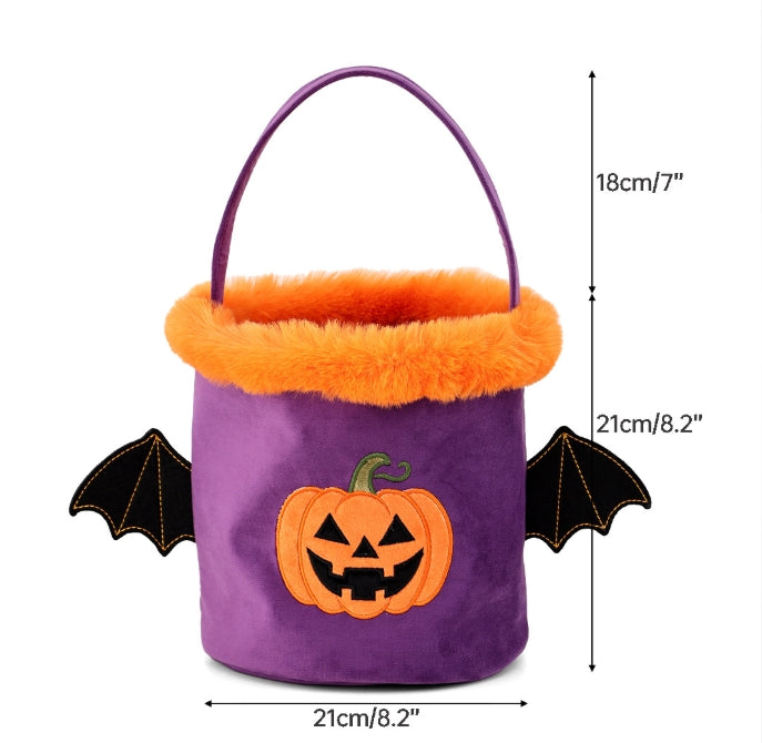 Halloween Embroidered Pumpkin Devil Wings Candy Basket