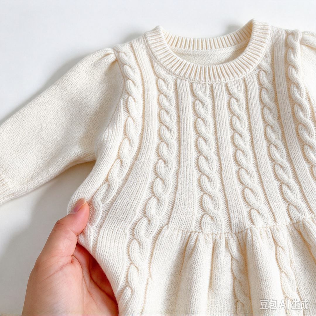 Girls' Cable-Knit Long-Sleeve Sweater Dress Christmas Knit Dress