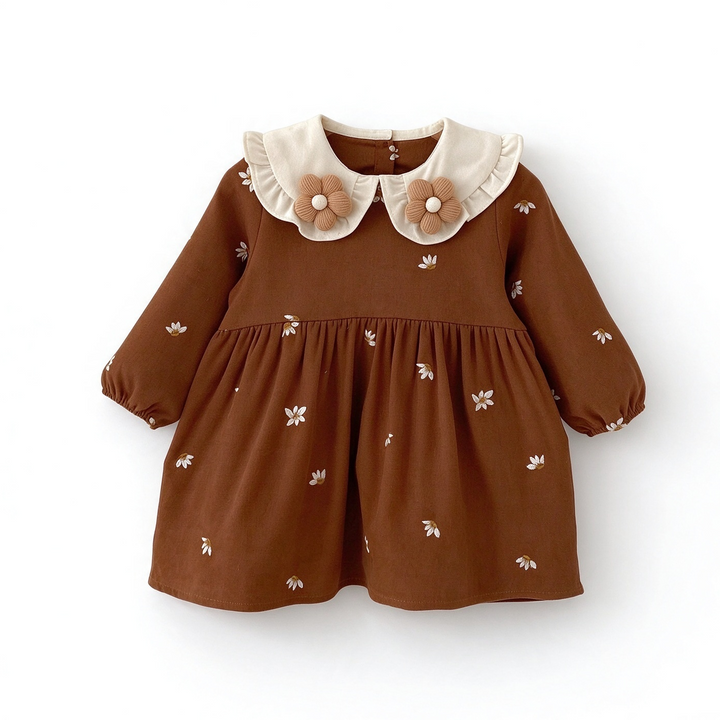 Girls Sweet Flower Embroidered Cotton Peter Pan Collar Princess Dress