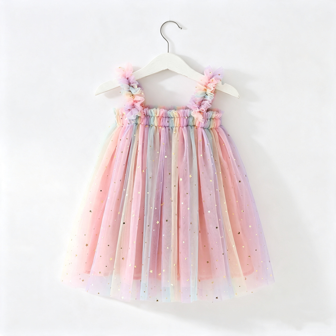 Girls Tutu Sequin Dress Princess Rainbow Tulle Dress