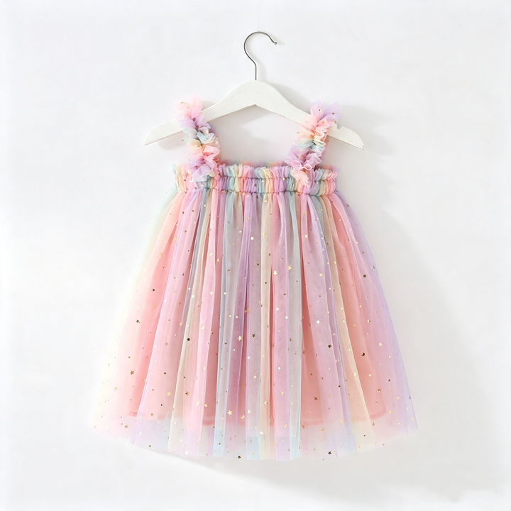 Girls Tutu Sequin Dress Princess Rainbow Tulle Dress