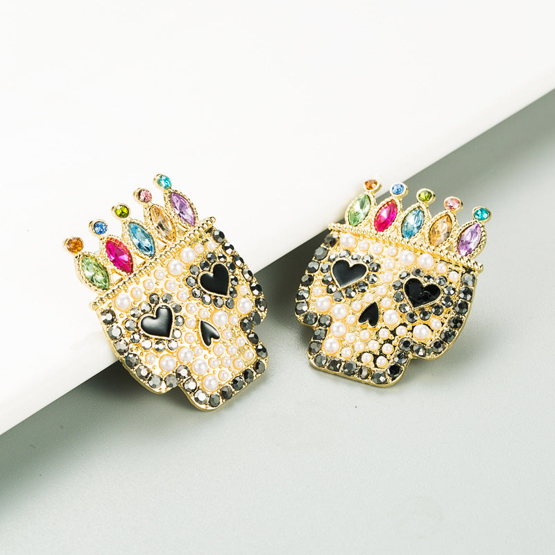 Halloween Alloy diamond crown skull earrings halloween gifts