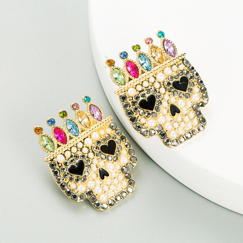 Halloween Alloy diamond crown skull earrings halloween gifts