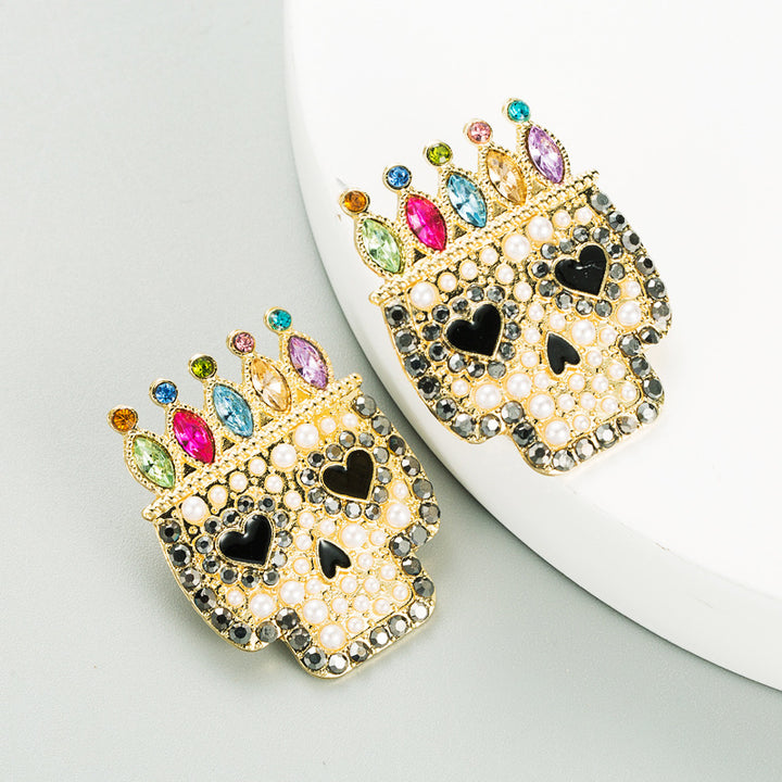 Halloween Alloy diamond crown skull earrings halloween gifts