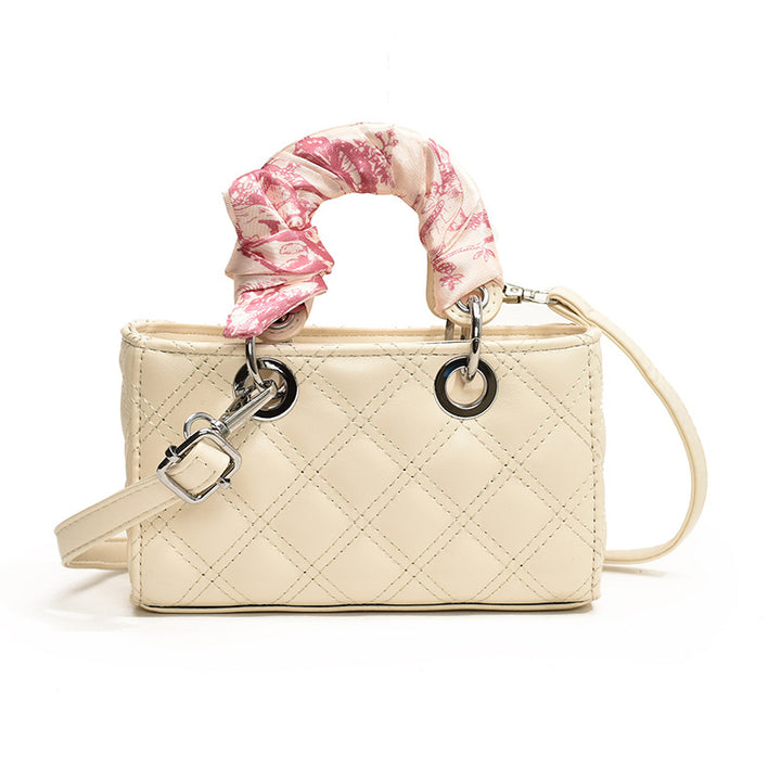 Mini Silk Scarf Handle Quilted Handbag Crossbody Bag