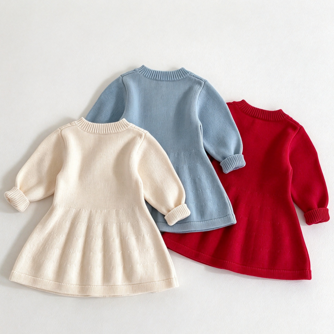 Girls' Cable-Knit Long-Sleeve Sweater Dress Christmas Knit Dress